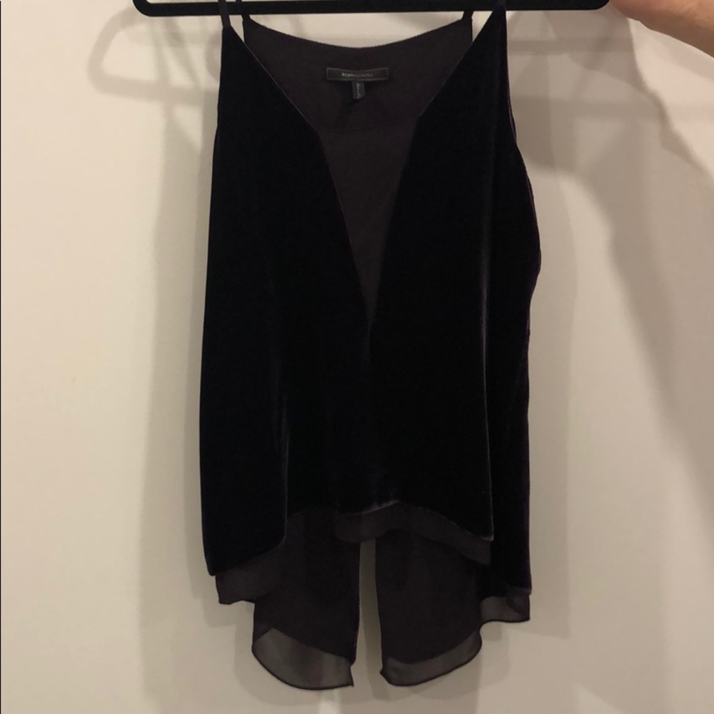 Velvet dark purple BCBG tank with sheer v-front